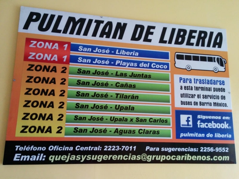 taking the bus from san jose to playas del coco pulmitan bus info