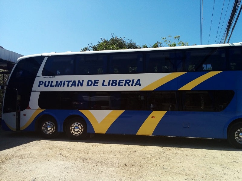 taking the bus from san jose to playas del coco pulmitan bus