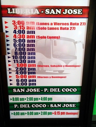 taking the bus from san jose to playas del coco san jose to coco schedule