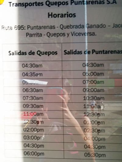 bus from Playa Jaco to Manuel Antonio National Park - Quepos bus station times back to Playa Jaco