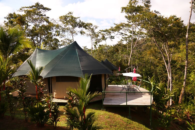 Glamping in Costa Rica - patio of our luxury tent in Uvita