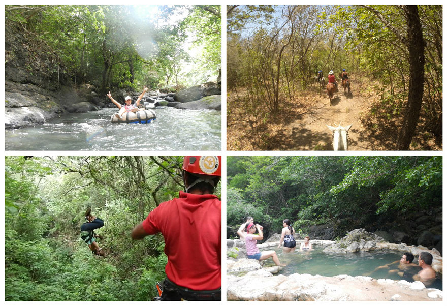 Guachipelin adventure tour in Costa Rica: ziplining, tubing, horseback riding and hot springs