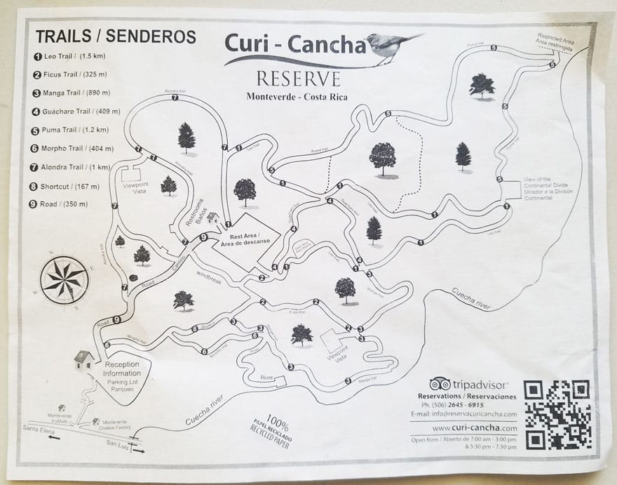 Hiking and Birdwatching at Curi Cancha Reserve - map of Curi Cancha Monteverde