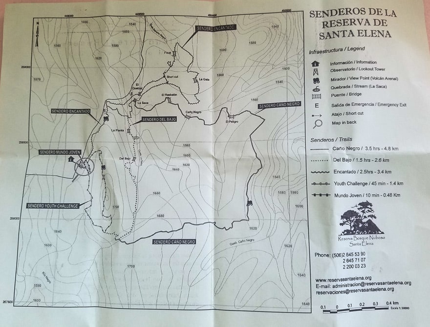 Monteverde and Santa Elena Cloud Forest Reserve Map