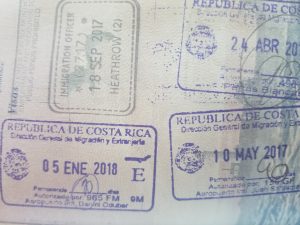 Costa Rica tourist visa stamp